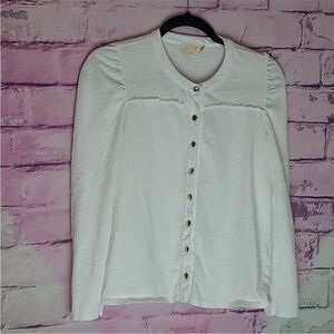 NATION LTD JUNIPER FEMME COLLARLESS TEE WHITE GOLD BUTTON FRONT BLOUSE SMALL